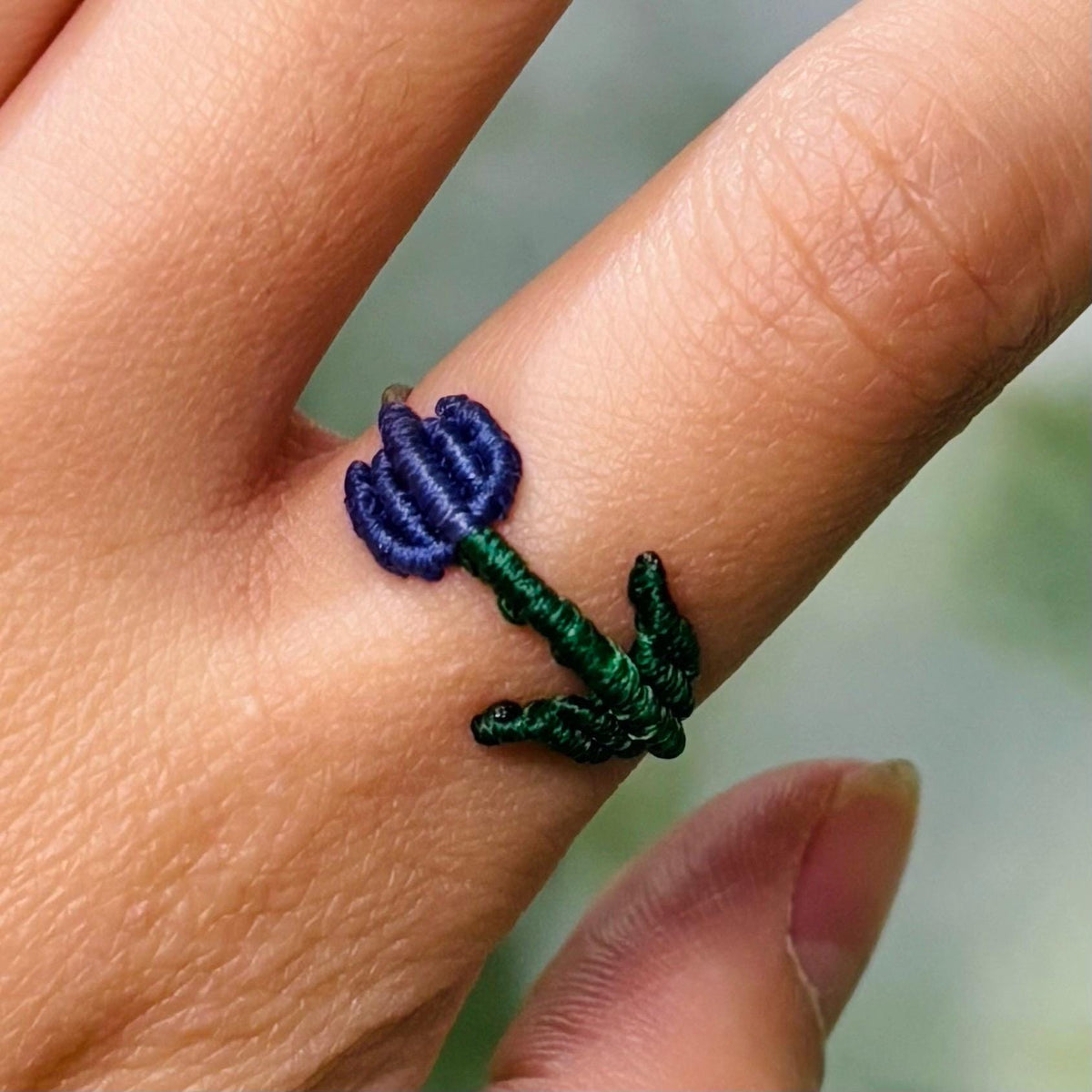 Purple Tulip Flower Macrame Adjustable Ring