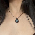Labradorite Light Brown Cord Pendant Necklace