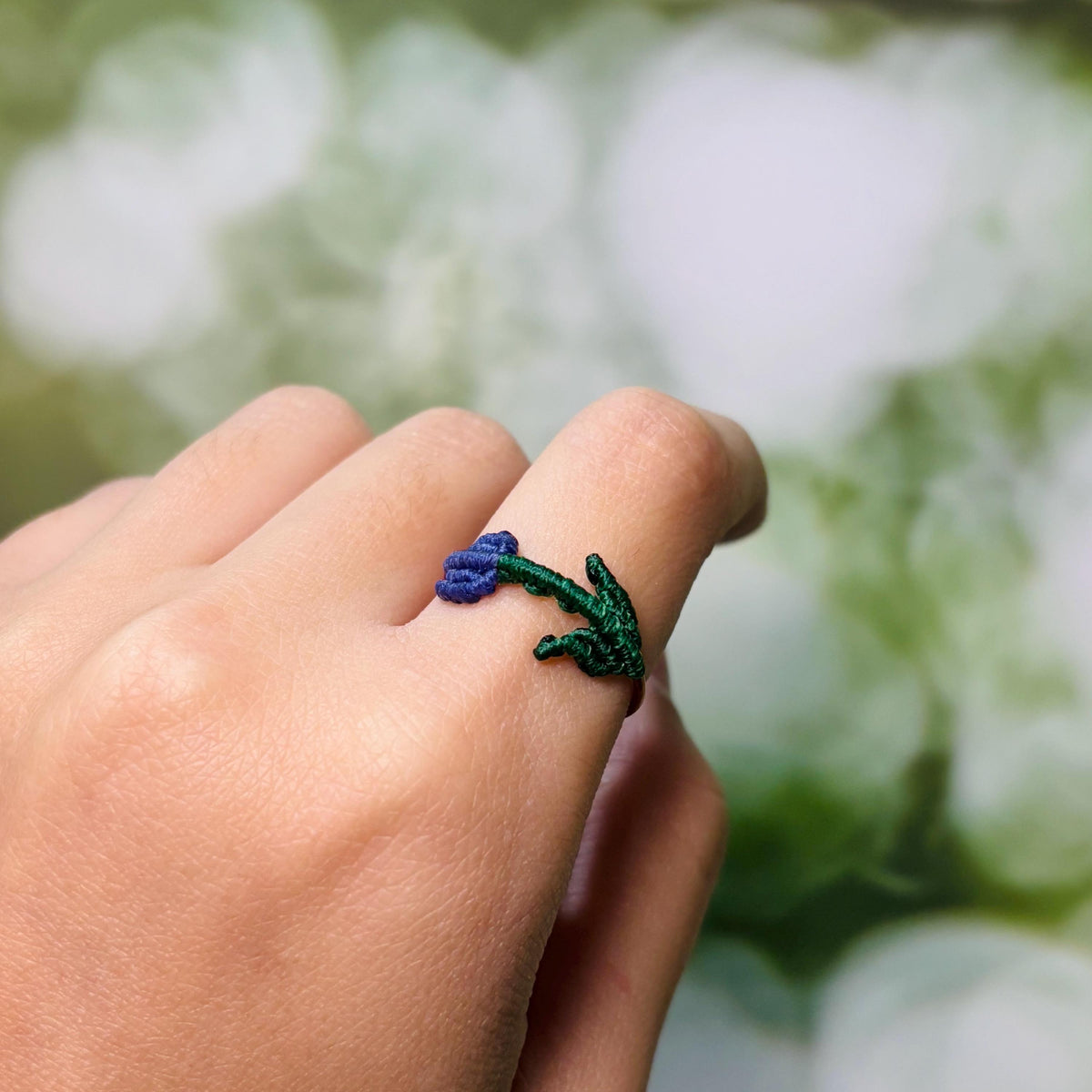 Purple Tulip Flower Macrame Adjustable Ring