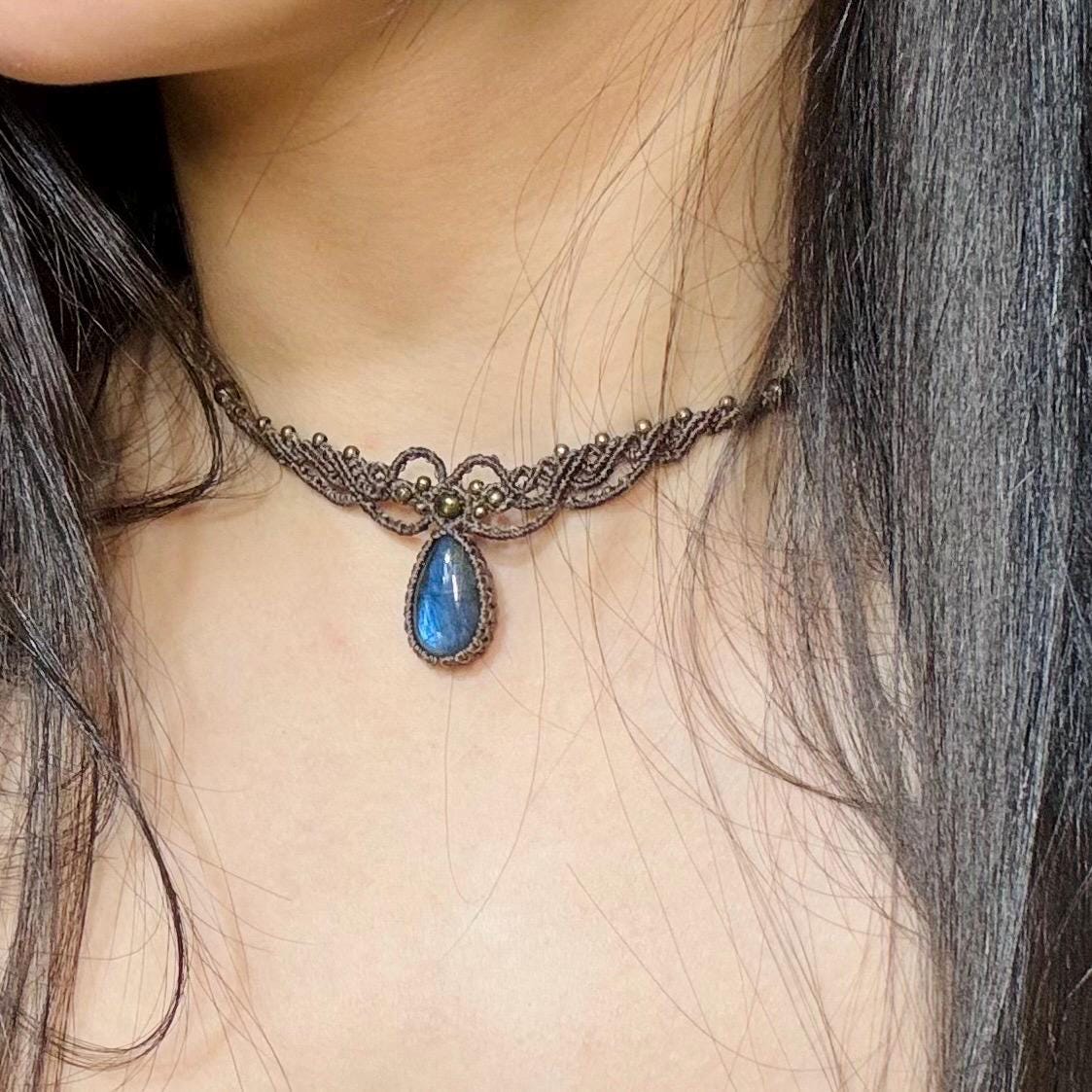Handmade Labradorite Macrame Choker Necklace