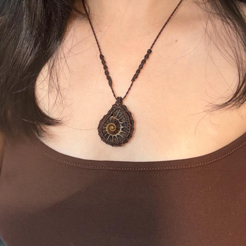 Natural Ammolite Macrame Fossil Necklace |