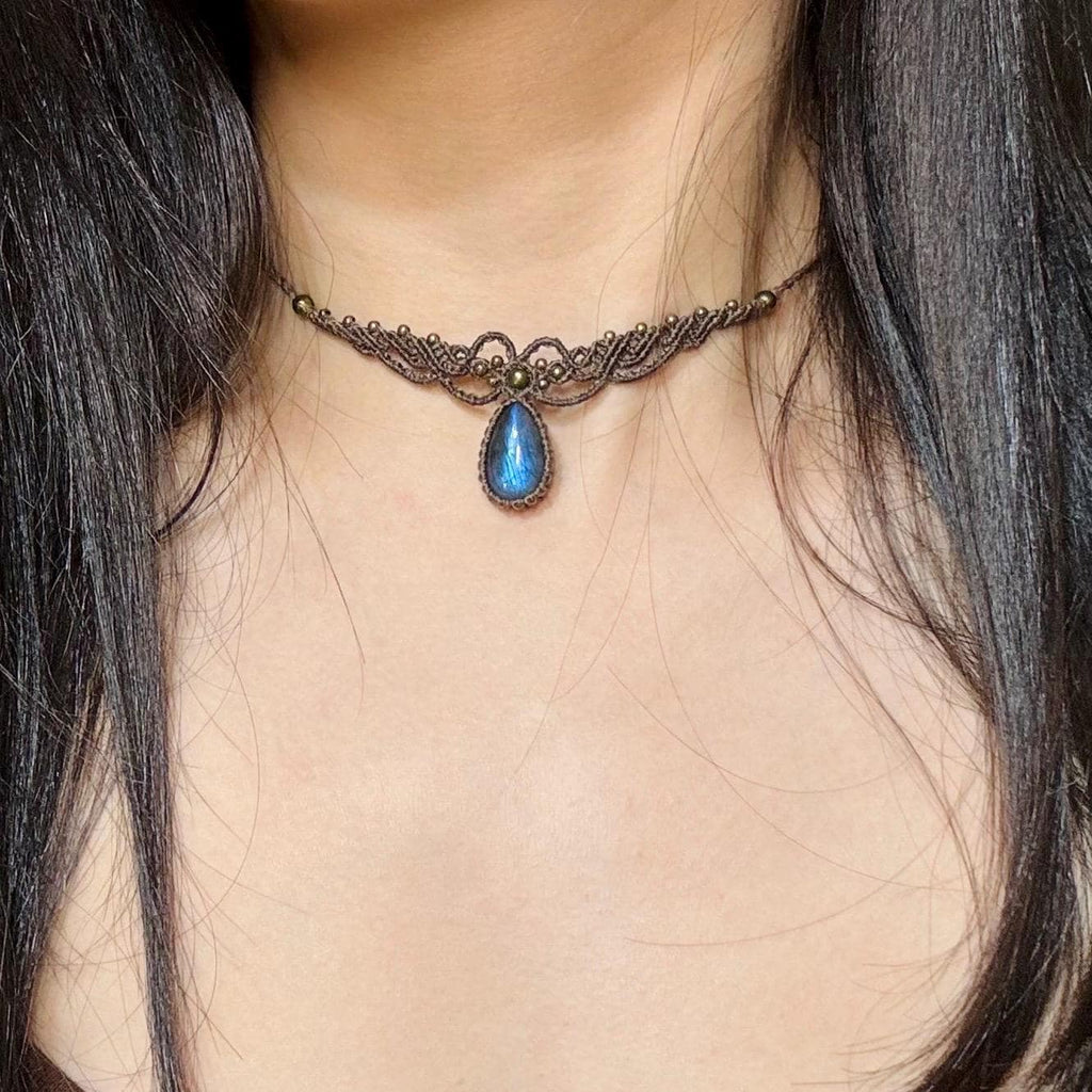 Handmade Labradorite Macrame Choker Necklace