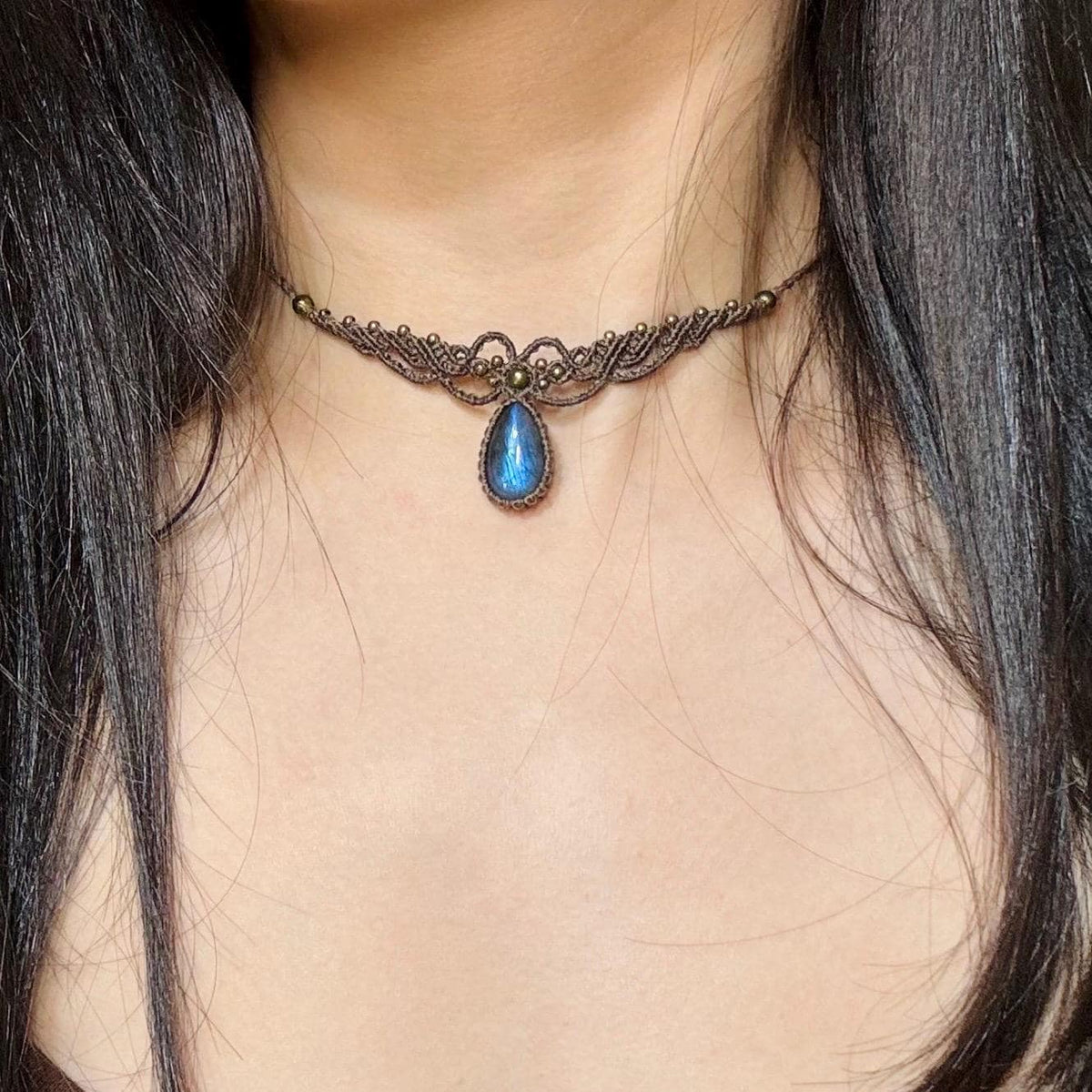 Handmade Labradorite Macrame Choker Necklace