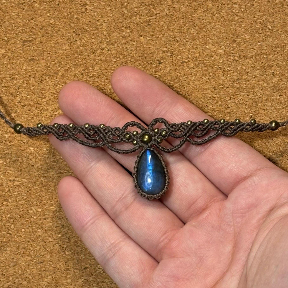 Handmade Labradorite Macrame Choker Necklace