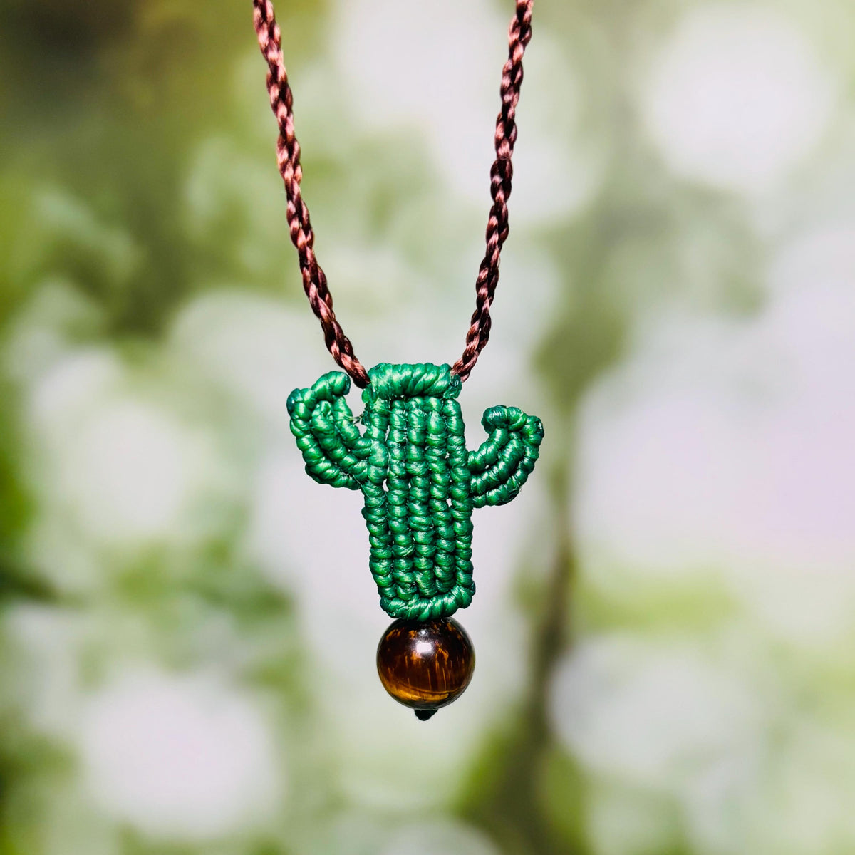 Handmade Cute Cactus Macrame Necklace