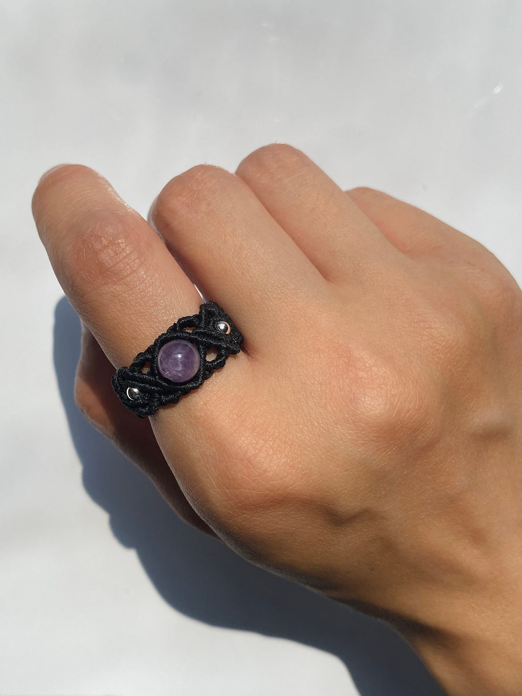 Amethyst Macrame Ring