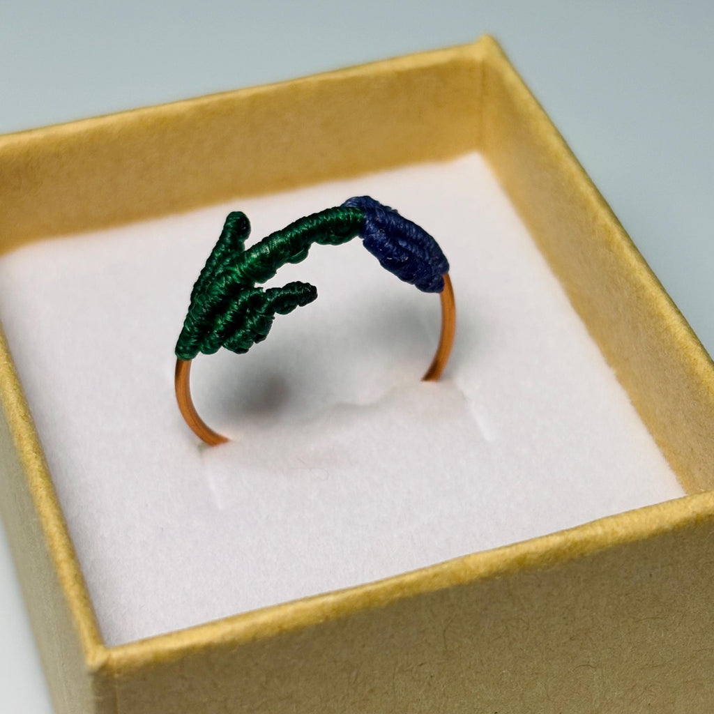 Purple Tulip Flower Macrame Adjustable Ring